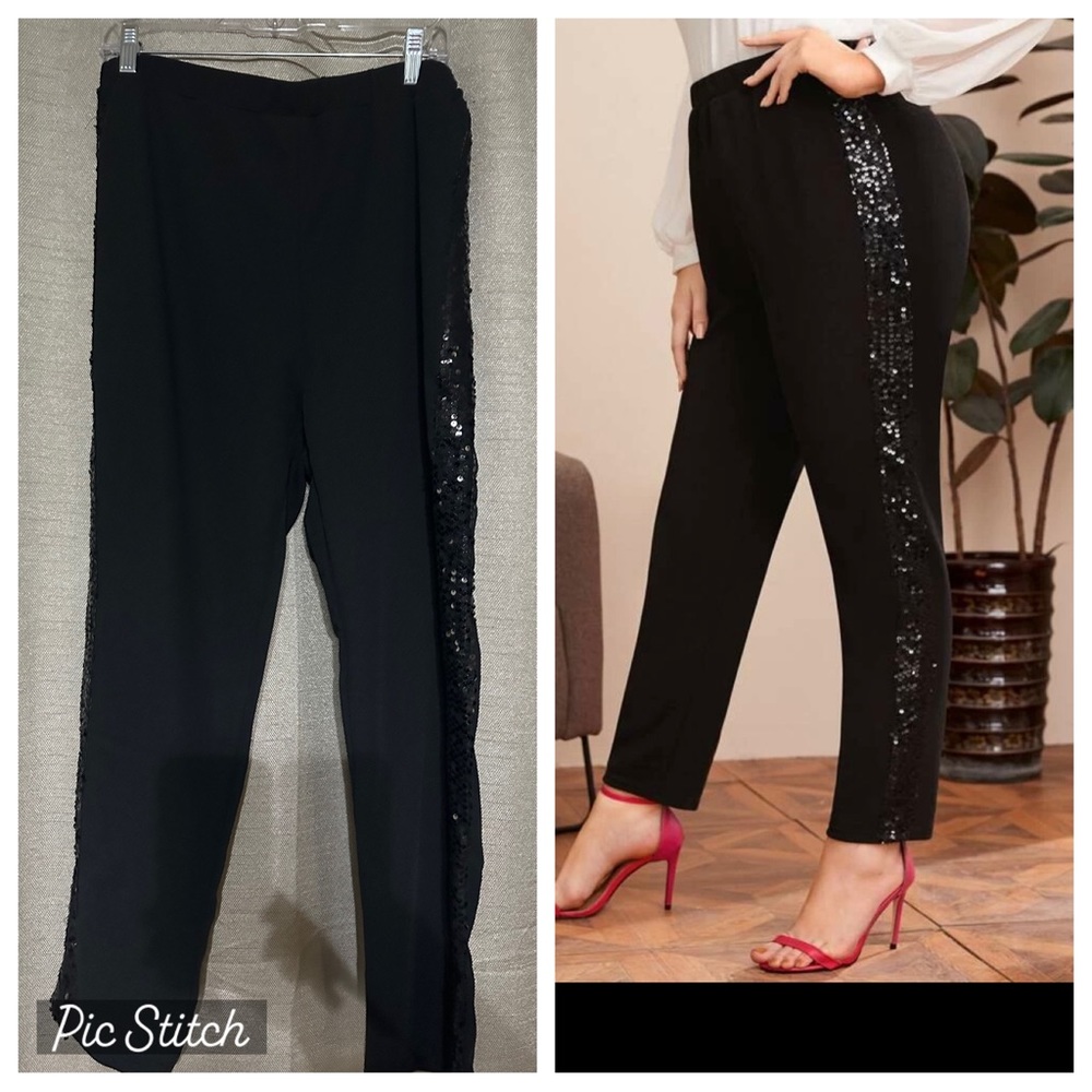 SHEIN Plus Sequin Panel Solid Pants